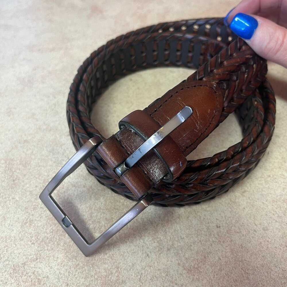 Dockers Braided Woven Brown Leather Western Belt Unisex